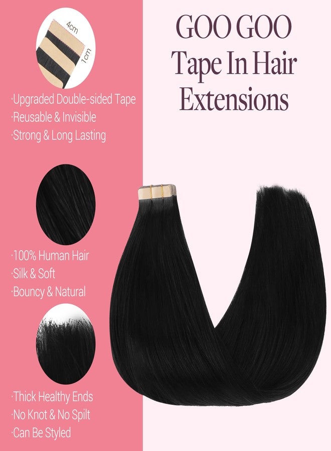 Goo-Goo GOO GOO Tape in Hair Extensions Human Hair, 1 Jet black, 20inch 50g 20pcs, Skin Weft Seamless Invisible, Silky Straight with Thick Ends, Remy Human Hair - Image 3